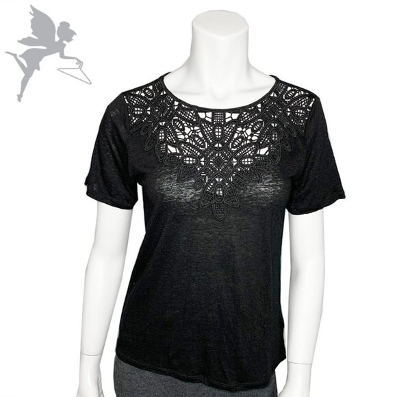 JAMES COVIELLO Linen + Lace tee - Picture 1 of 5